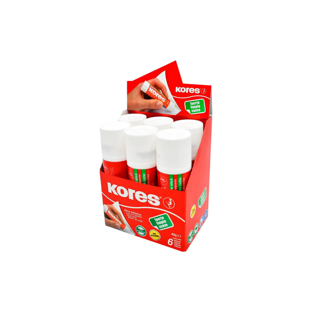 LÁPIZ ADHESIVO BLANCO KORES 40GR PAQUETE CON 6 PIEZAS 12402