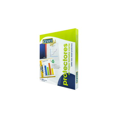 PROTECTOR DE HOJAS KINERA TRANSPARENTE TAMAÑO CARTA 5 PERFORACIONES PAQUETE CON 200 PIEZAS