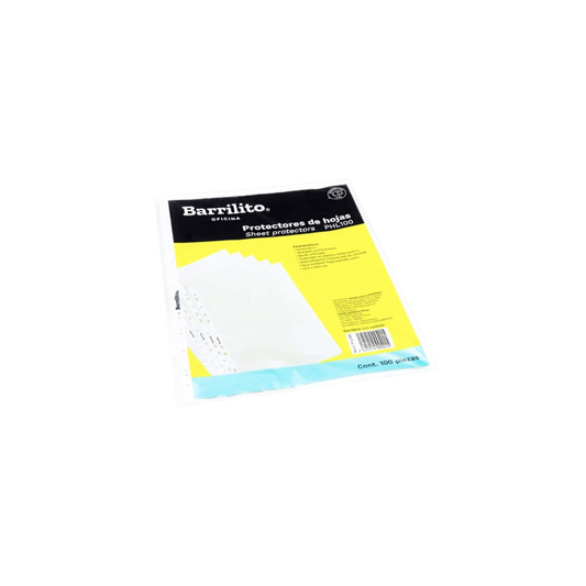 PROTECTOR DE HOJAS BARRILITO TAMAÑO CARTA TRANSPARENTE MÚLTIPLES PERFORACIONES PAQUETE CON 100 PIEZAS PHL100