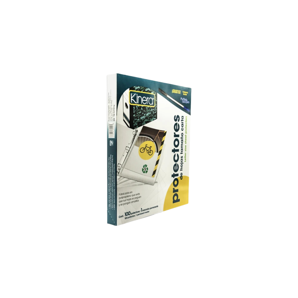 PROTECTOR DE HOJAS KINERA TAMAÑO CARTA CON 5 PERFORACIONES TRASLÚCIDO PAQUETE CON 100 PIEZAS