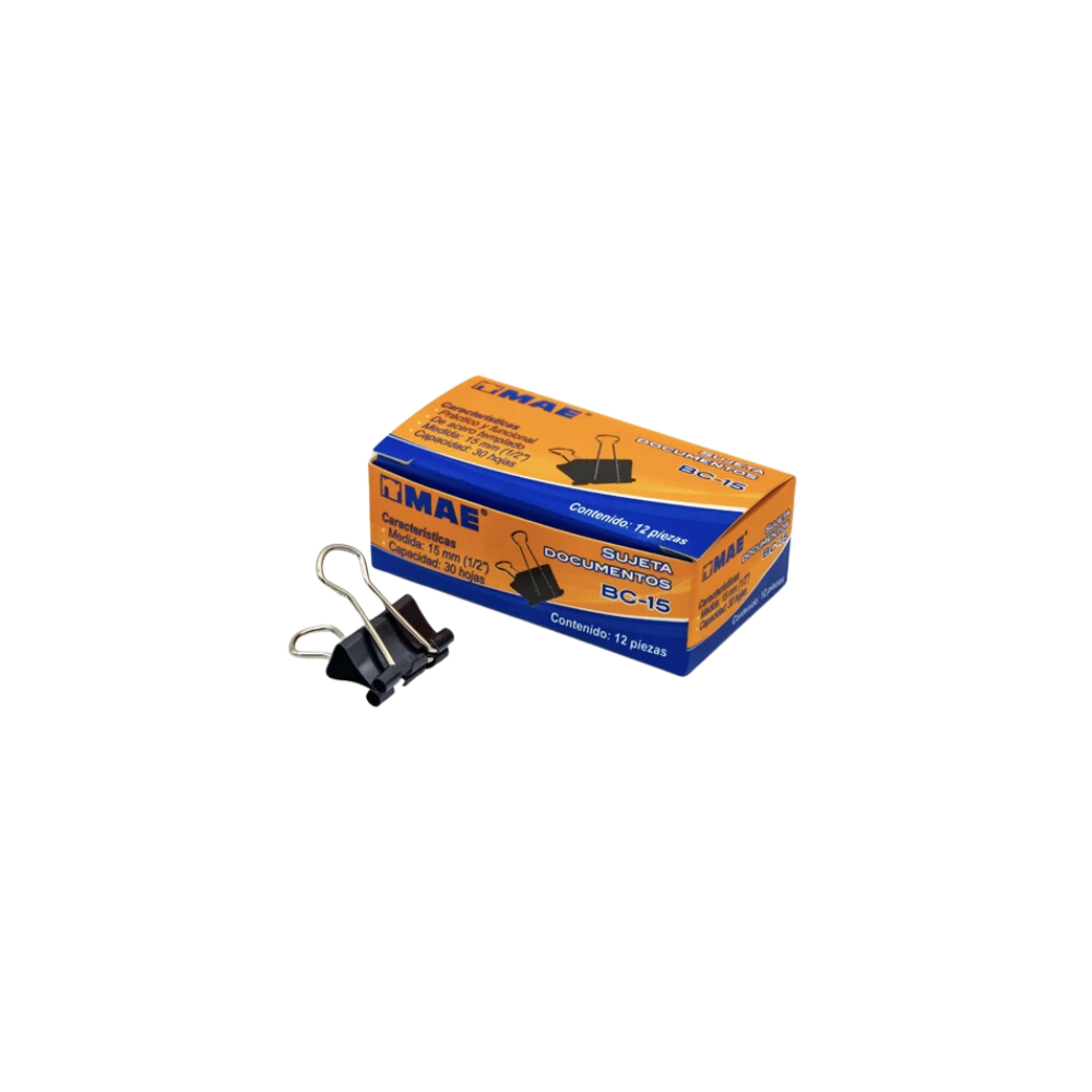 SUJETADOCUMENTOS MINI MAE CAPACIDAD DE HASTA 30 HOJAS CAJA CON 12 PIEZAS BC-15