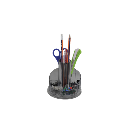 ORGANIZADOR ESCRITORIO NEGRO POLIESTIRENO MAE CIRCULAR COMPARTIMIENTOS CON VARIAS DIVISIONES 12X12X12 CM M-941.4