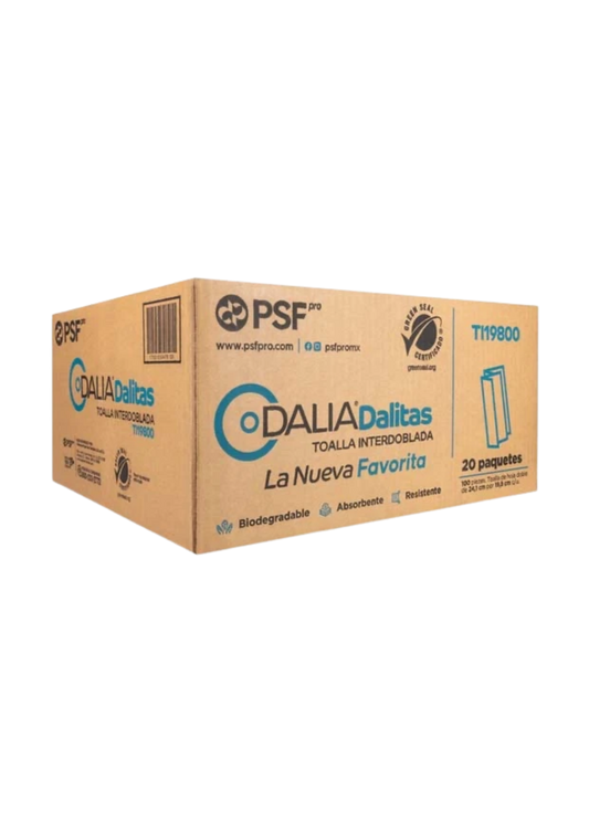 TOALLA INTERDOBLADA BLANCAS DALITAS 100 HOJAS DOBLE 23.5 X 19.5 M 20 PAQUETES TI19800