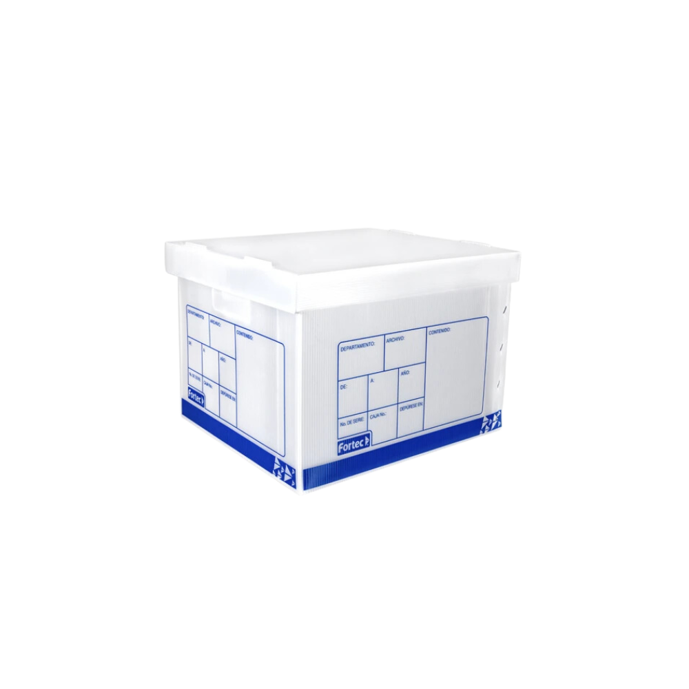 CAJA DE PLÁSTICO BLANCO PARA ARCHIVO MARCA FORTEC CON TAPA INDEPENDIENTE TAMAÑO OFICIO 1 PIEZA CAM-MIX