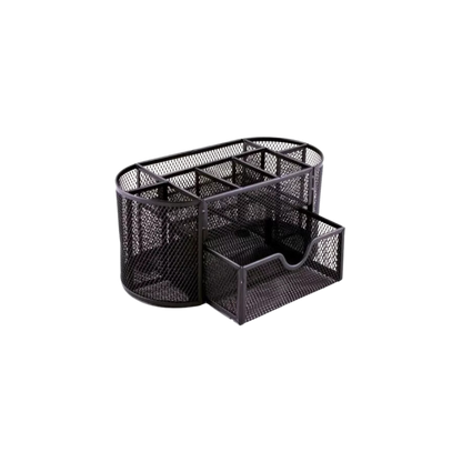 ORGANIZADOR DE ESCRITORIO OVALADO NEGRO METAL MAE COMPARTIMIENTOS CON VARIAS DIVISIONES 22X10.4X11 CM ORM-9