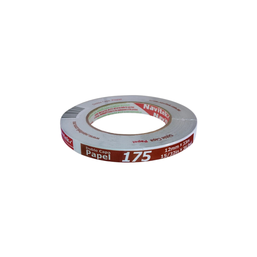 CINTA ADHESIVA DOBLE CAPA DE PAPEL BLANCO MARCA NAVITEK MEDIDAS 12MM X 33M 1 PIEZA 81751203300
