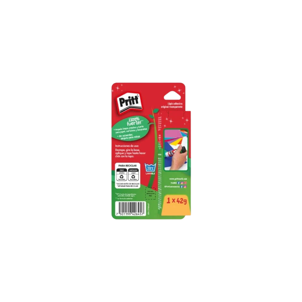 LÁPIZ ADHESIVO TRANSPARENTE PRITT BARRA DE 42GR 1 PIEZA 2780667