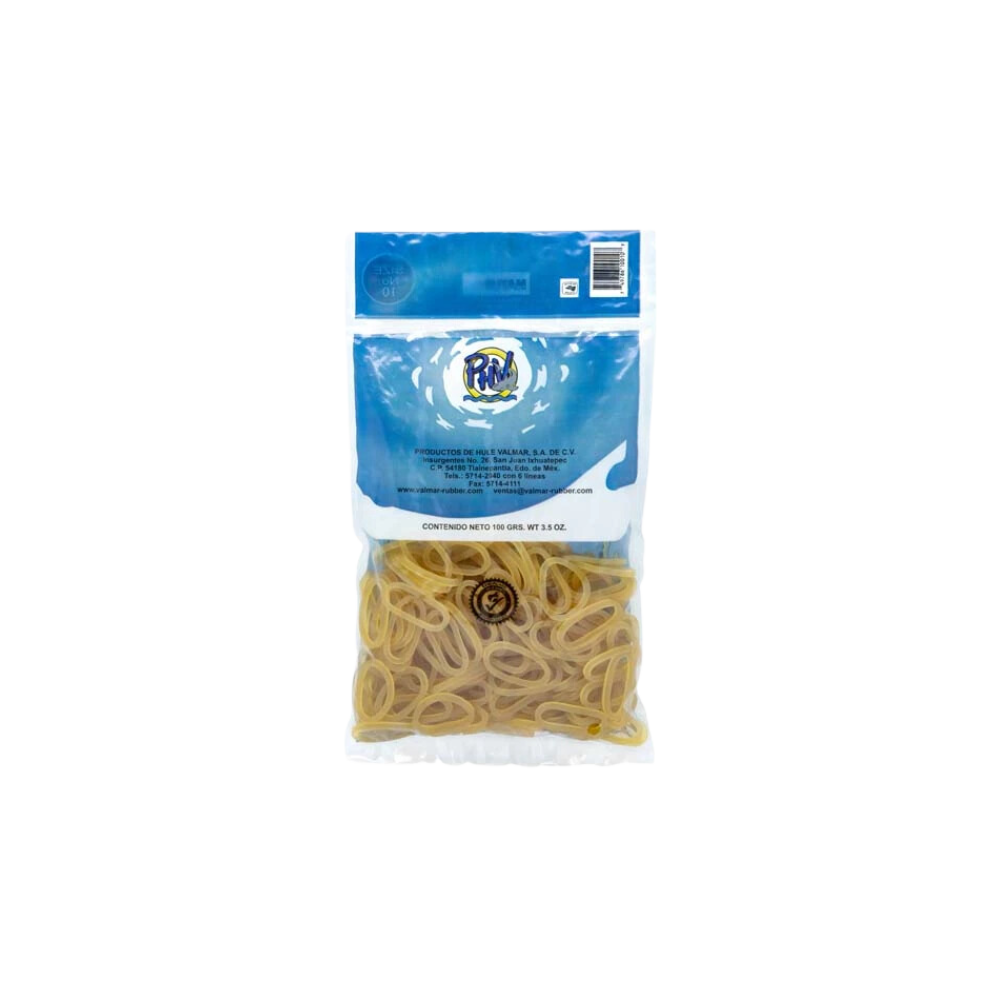 LIGAS DE HULE NATURAL VALMAR NO.10 COLOR BEIGE BOLSA CON 100GR 10010