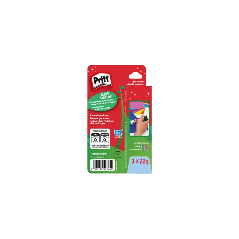 LÁPIZ ADHESIVO TRANSPARENTE PRITT BARRA DE 22GR 1 PIEZA 2780666