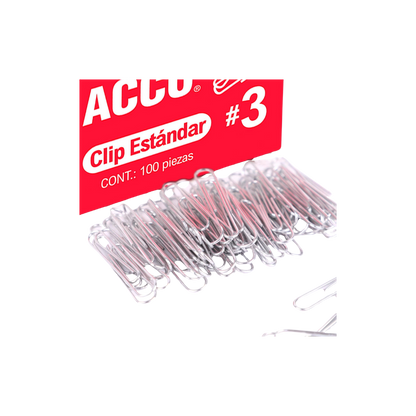 CLIP ESTÁNDAR NÚMERO 3 ACCO CAJA CON 100 CLIPS P1670