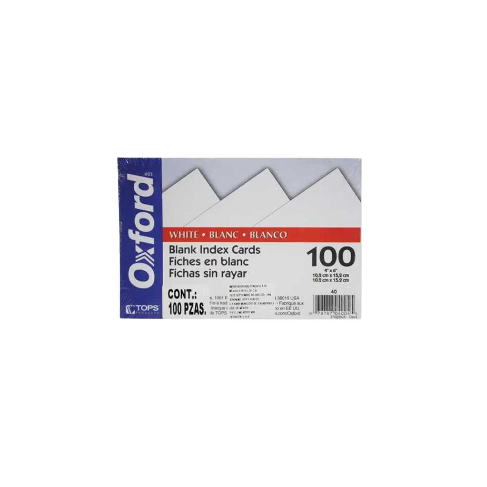 TARJETERO OXFORD PAPEL LENOX COLOR BLANCO TAMAÑO 4X6 PULGADAS 40