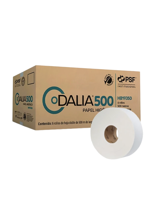PAPEL HIGIENICO 500M DALIA BLANCO DOBLE 8.4 CM C 6 BOBINAS HB19350