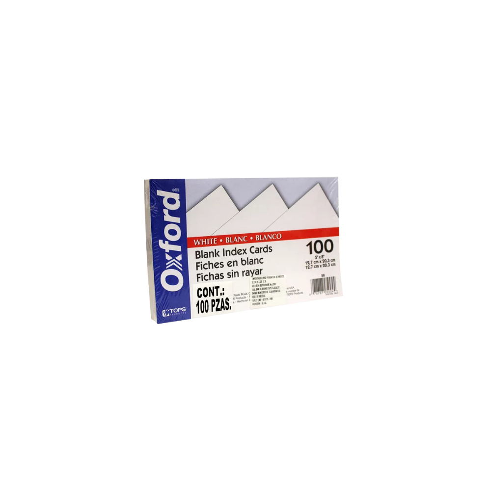 TARJETERO OXFORD PAPEL LENOX COLOR BLANCO TAMAÑO 5X8 PULGADAS 50