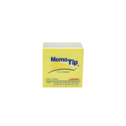 NOTA ADHESIVA REMOVIBLE JANEL MEMOTIP COLORES PASTEL FORMA CUADRADA 400 HOJAS 6590202296