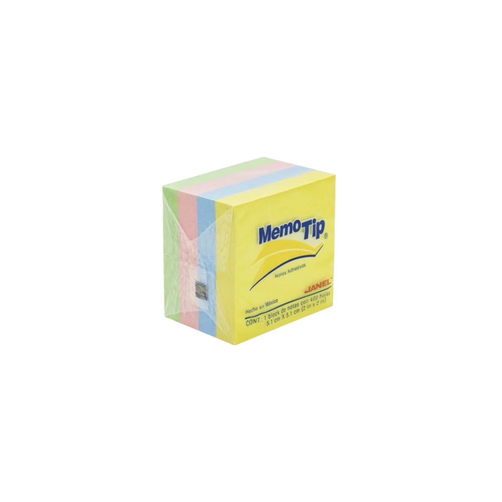 NOTA ADHESIVA REMOVIBLE JANEL MEMOTIP COLORES PASTEL FORMA CUADRADA 400 HOJAS 6590202296