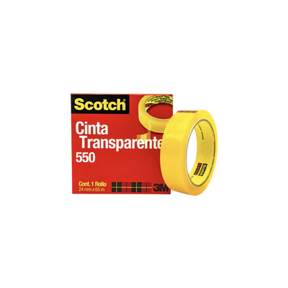 CINTA ADHESIVA CORTE FÁCIL SCOTCH 550 TRANSPARENTE DE 24 MM X 65 M 1 PZA 70071085917