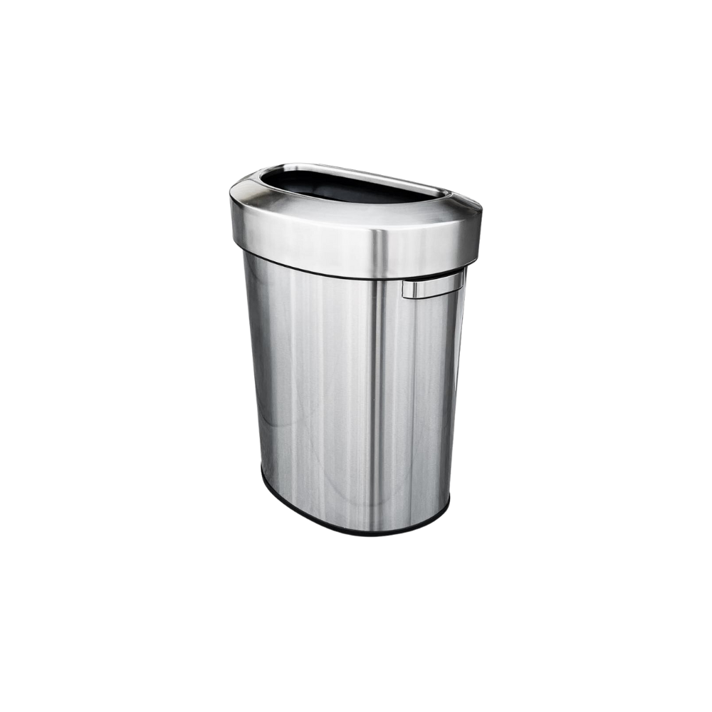 CESTO PARA BASURA 68 LITROS ACERO INOXIDABLE MEDIA LUNA SKU 713GR