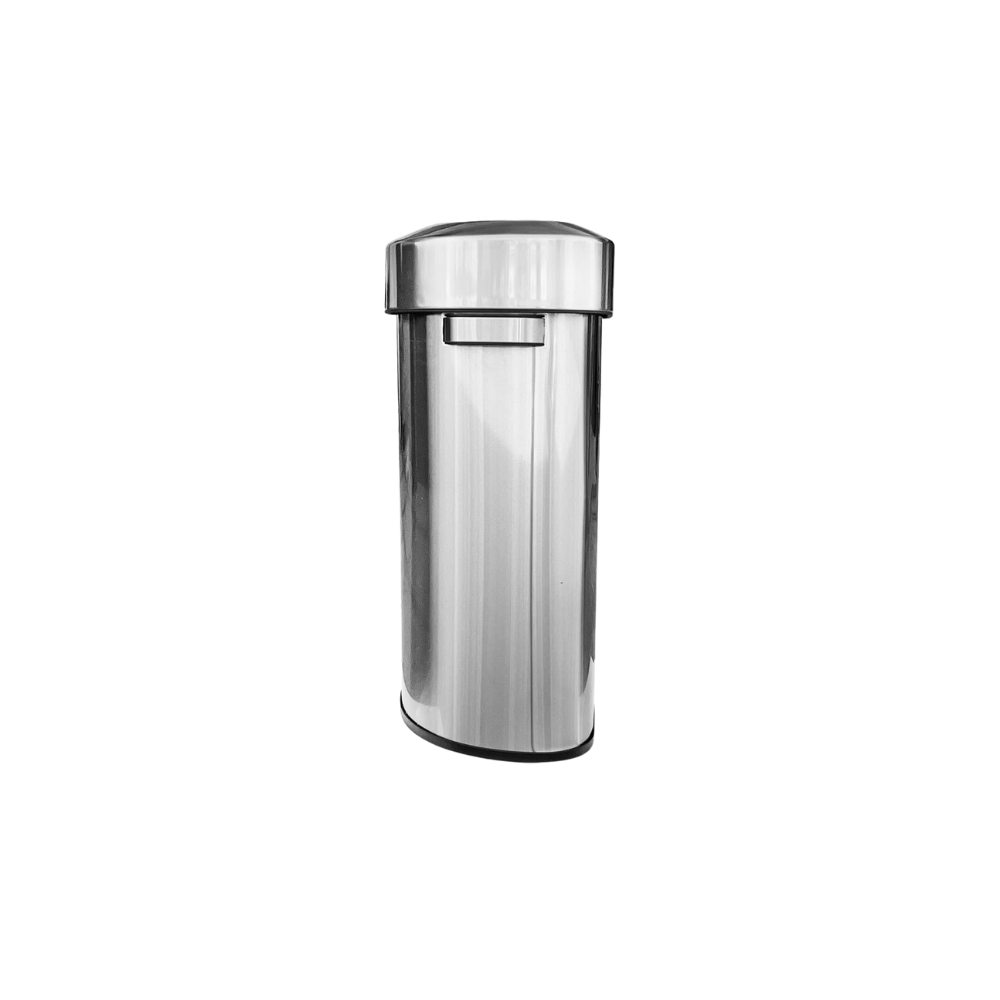 CESTO PARA BASURA 68 LITROS ACERO INOXIDABLE MEDIA LUNA SKU 713GR