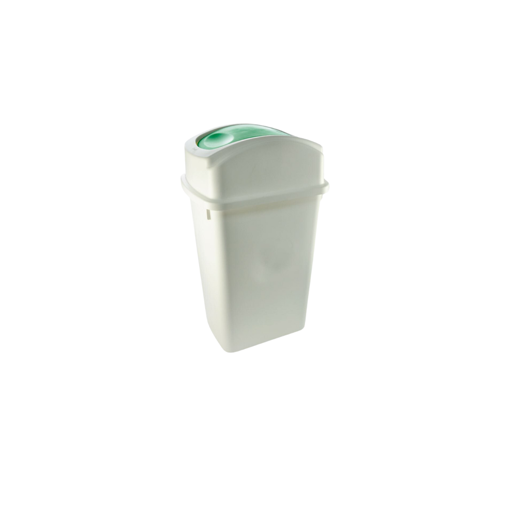BOTE DE BASURA BLANCO DE 65 LITROS GRANDE CON TAPA BALANCÍN LATERAL COLOR VERDE 8126VD