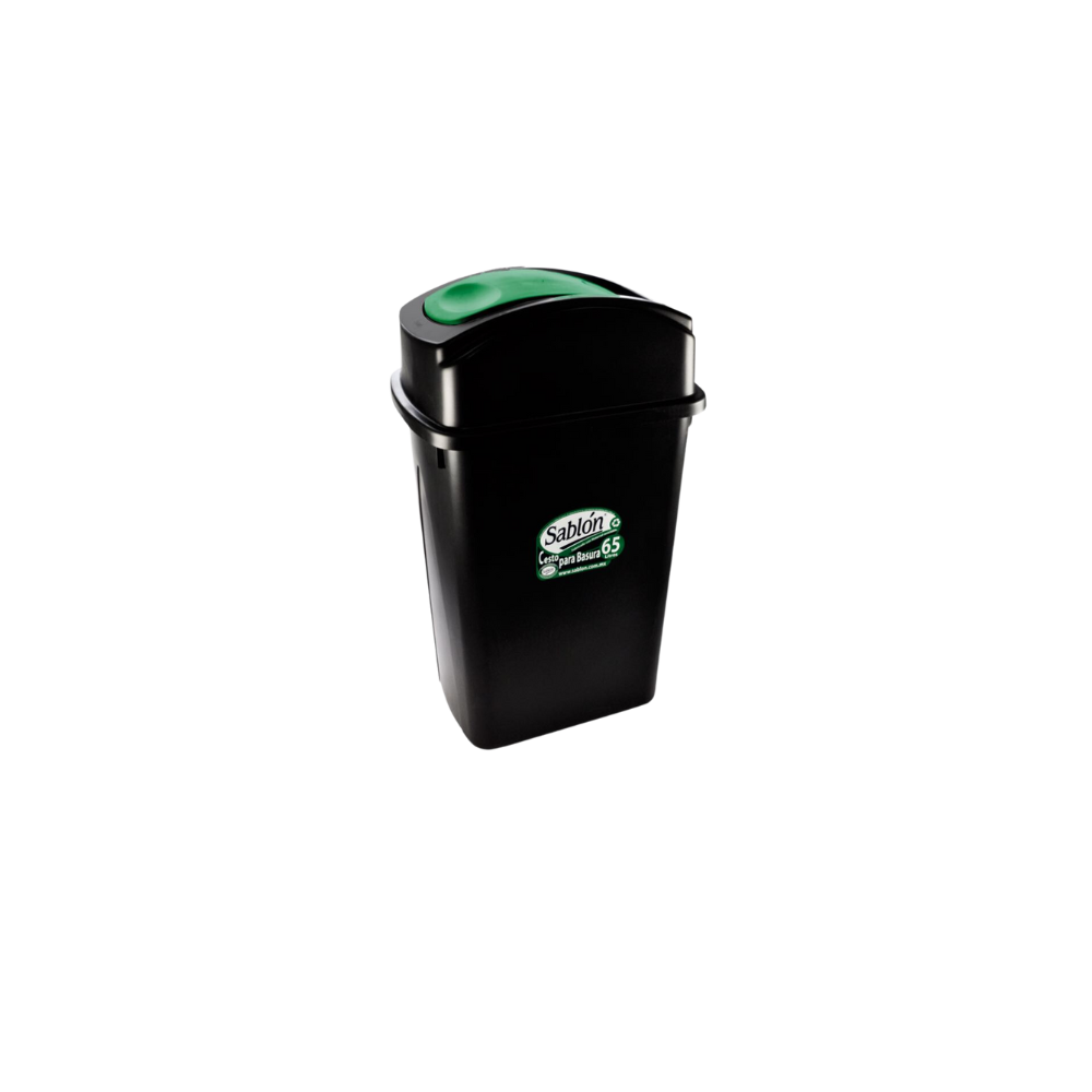 BOTE DE BASURA NEGRO DE 65 LITROS GRANDE CON TAPA BALANCÍN LATERAL COLOR VERDE 8136VD