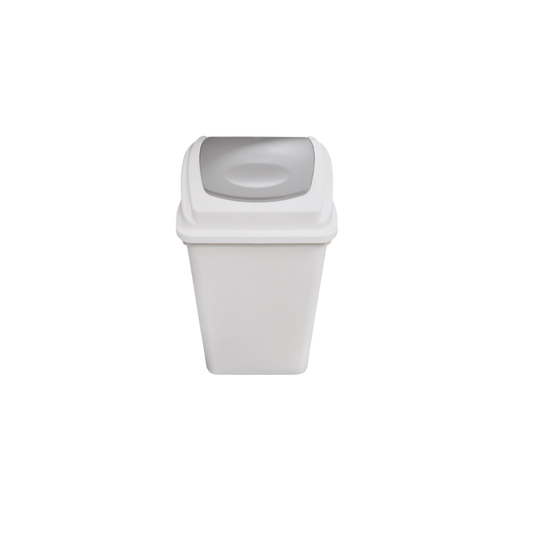 BOTE DE BASURA COLOR BLANCO DE 65 LITROS CON TAPA BALANCÍN FRONTAL COLOR GRIS 8144GR