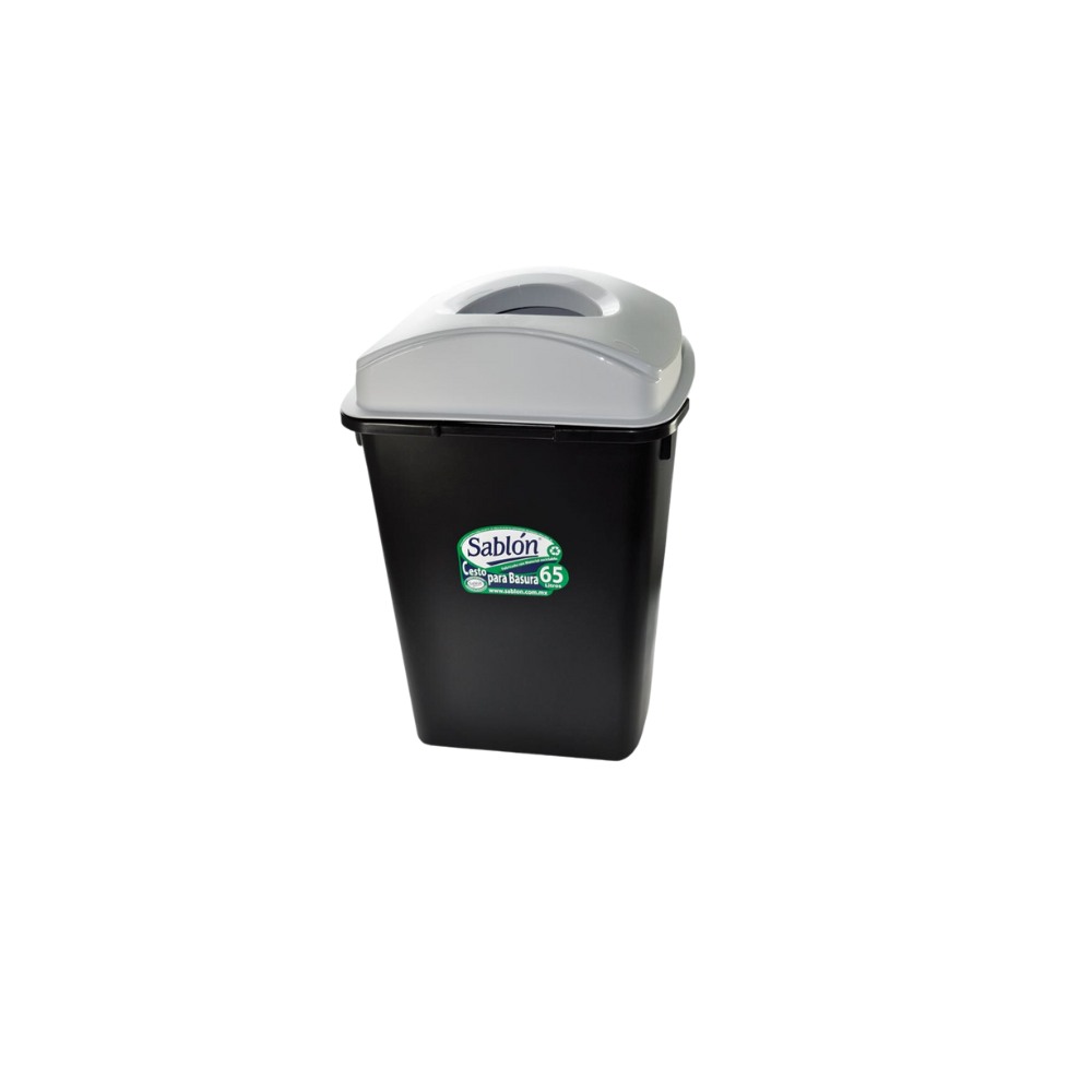 BOTE DE BASURA DE 65 LITROS CON TAPA ELÍPTICA CUERPO NEGRO TAPAS DE COLOR 8168NA
