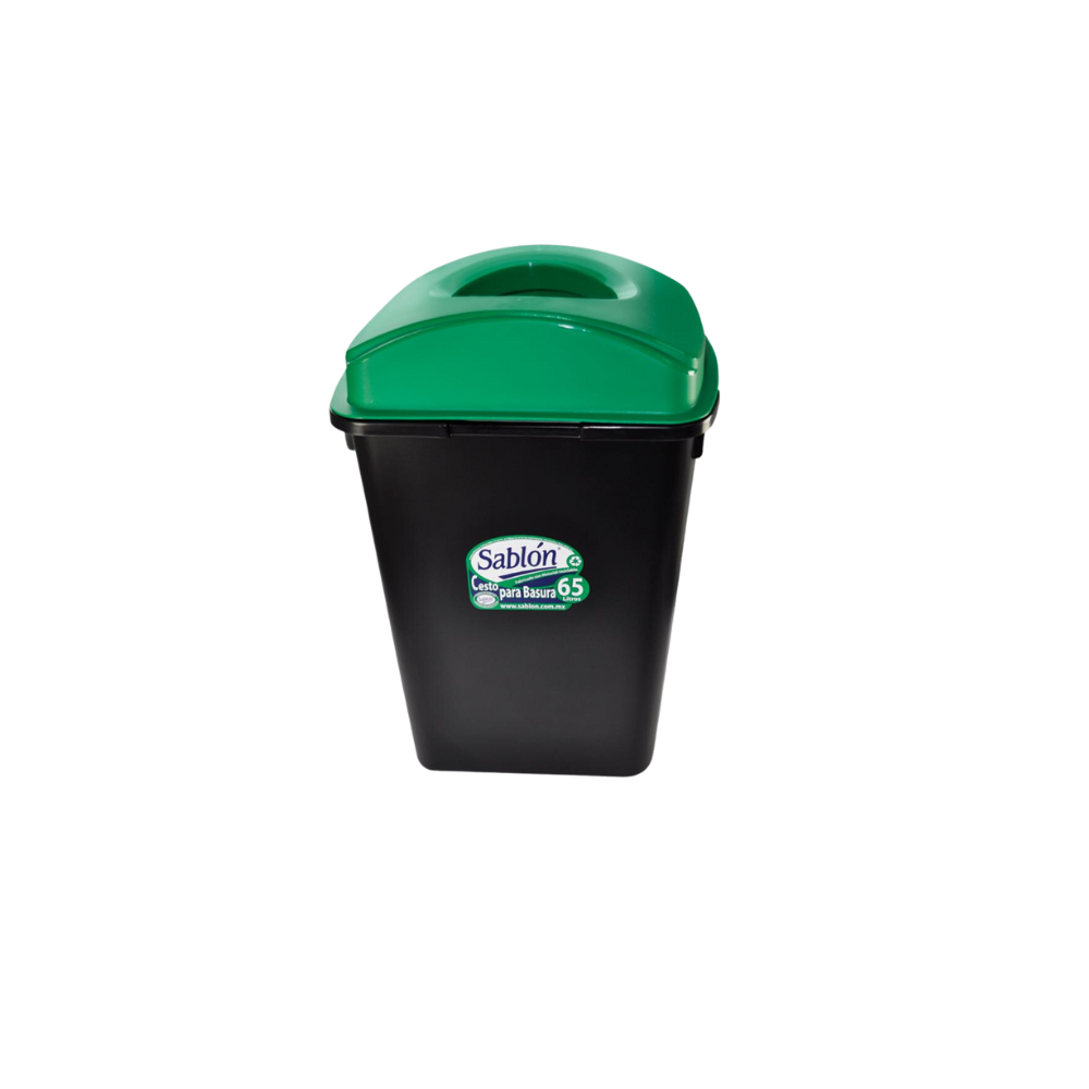 BOTE DE BASURA DE 65 LITROS CON TAPA ELÍPTICA CUERPO NEGRO TAPAS DE COLOR 8168NA