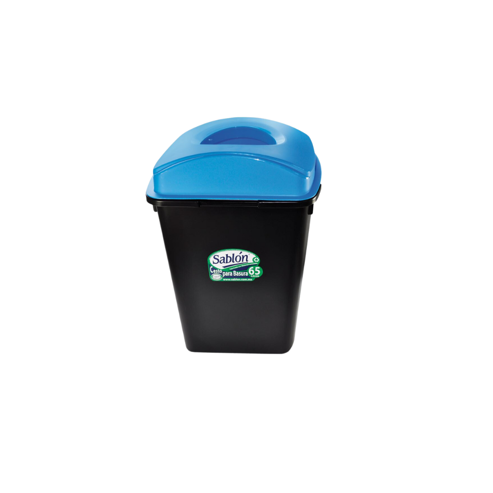 BOTE DE BASURA DE 65 LITROS CON TAPA ELÍPTICA CUERPO NEGRO TAPAS DE COLOR 8168NA