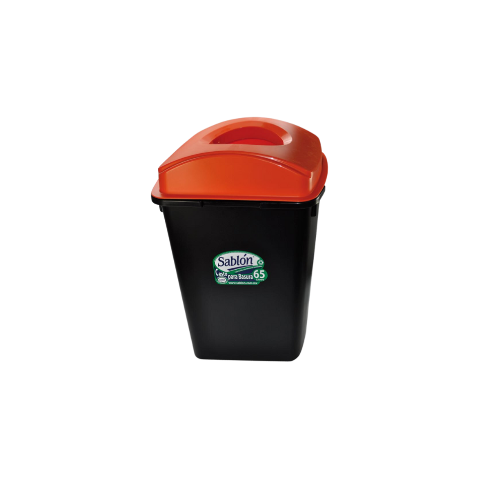 BOTE DE BASURA DE 65 LITROS CON TAPA ELÍPTICA CUERPO NEGRO TAPAS DE COLOR 8168NA