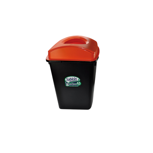 BOTE DE BASURA DE 65 LITROS CON TAPA ELÍPTICA CUERPO NEGRO TAPAS DE COLOR 8168NA
