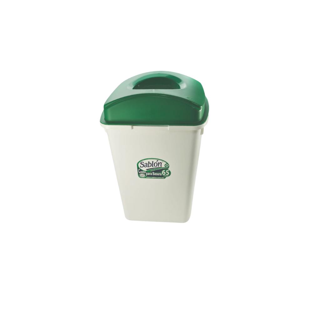 BOTE DE BASURA DE 65 LITROS CON TAPA ELÍPTICA CUERPO BLANCO TAPAS DE COLOR 8274GR