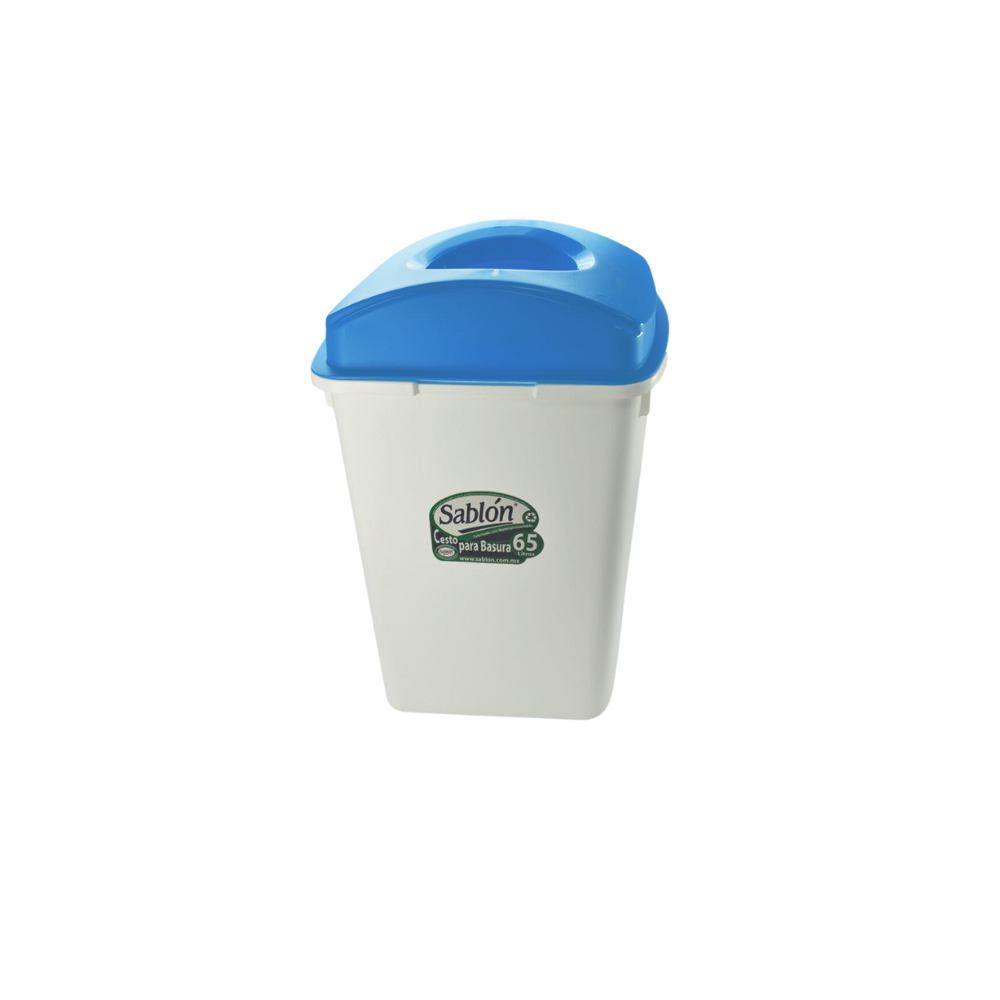 BOTE DE BASURA DE 65 LITROS CON TAPA ELÍPTICA CUERPO BLANCO TAPAS DE COLOR 8274GR