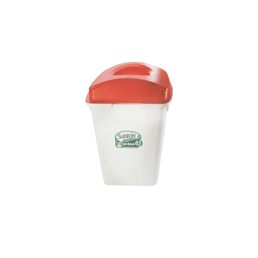 BOTE DE BASURA DE 65 LITROS CON TAPA ELÍPTICA CUERPO BLANCO TAPAS DE COLOR 8274GR