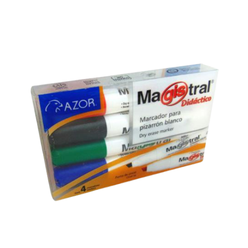 MARCADOR MAGISTRAL DIDÁCTICO PIZARRÓN BLANCO COLORES SURTIDOS C/4 PZAS 8354