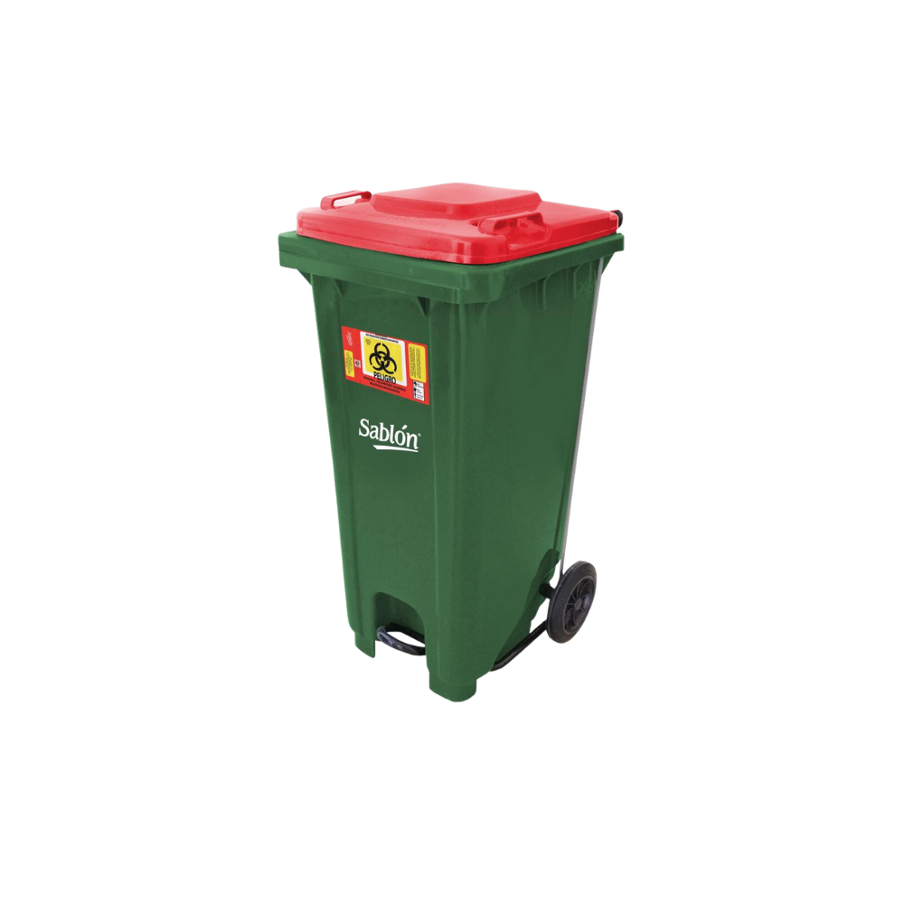 CONTENEDOR DE BASURA CON PEDAL DE 120 LITROS CON IMPRESO RPBI SKU 8339 RPBI