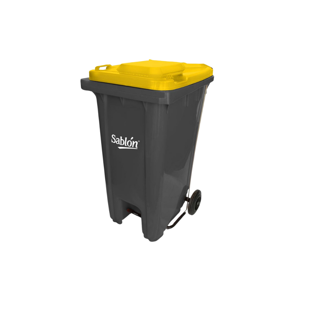 CONTENEDOR DE BASURA 240 L CON PEDAL CUERPO GRIS Y TAPAS DE COLOR