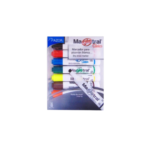 MARCADOR MAGISTRAL CLÁSICO PLÁSTICO PIZARRÓN BLANCO COLORES SURTIDOS ESTUCHE C/8 PZAS 83478