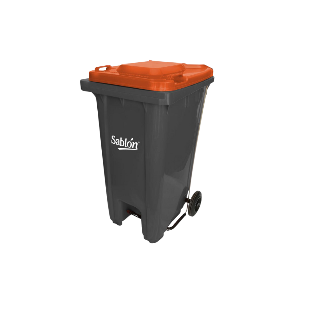 CONTENEDOR DE BASURA 240 L CON PEDAL CUERPO GRIS Y TAPAS DE COLOR