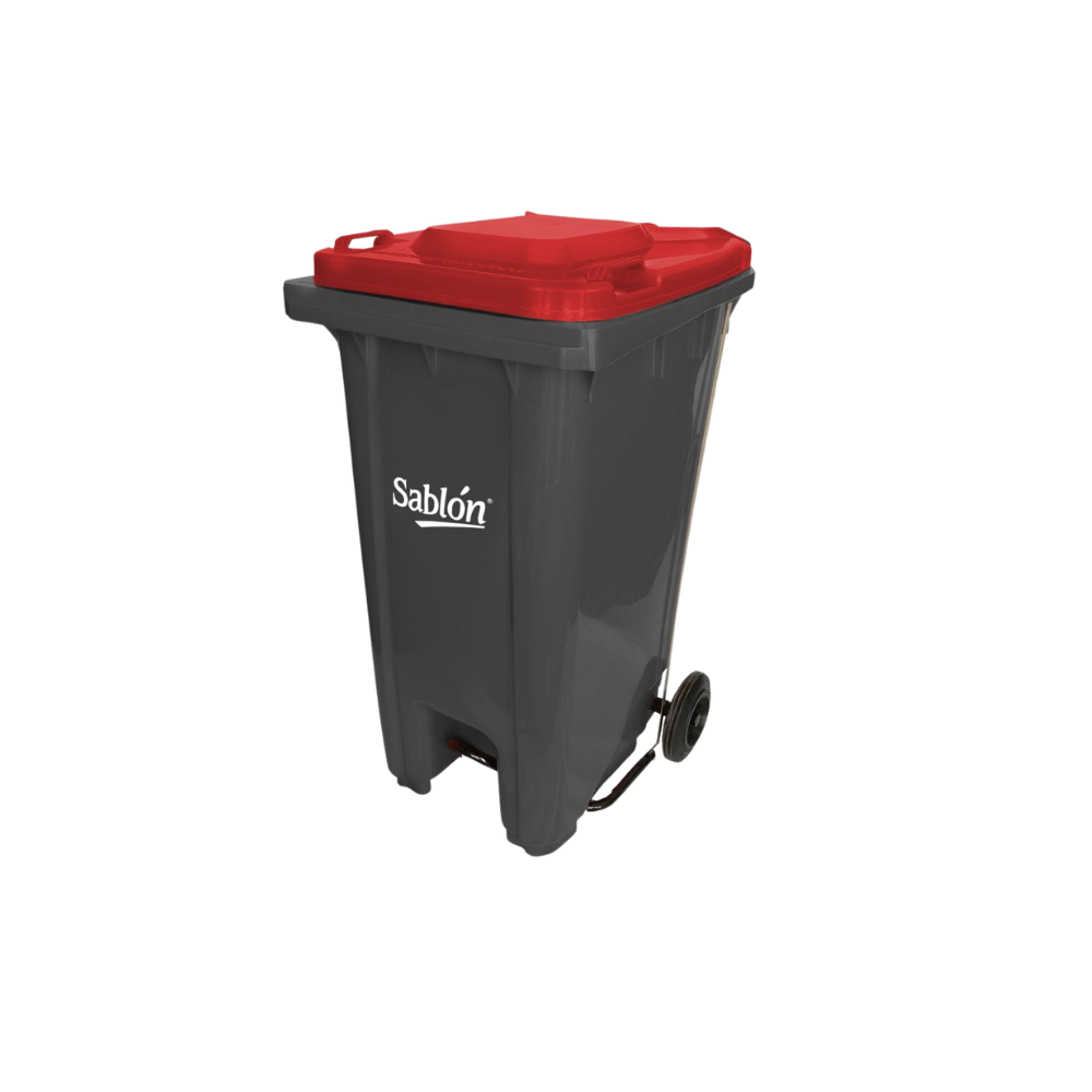 CONTENEDOR DE BASURA 240 L CON PEDAL CUERPO GRIS Y TAPAS DE COLOR