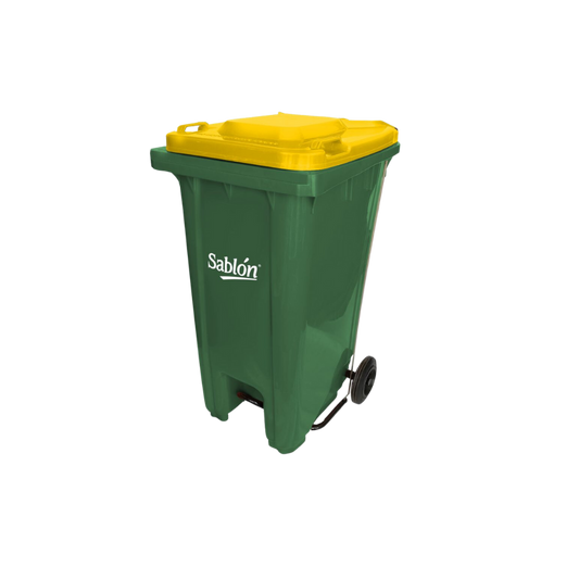 CONTENEDORES DE BASURA DE 240 LITROS CON PEDAL CON CUERPO COLOR VERDE Y TAPAS DE COLOR 8353AM