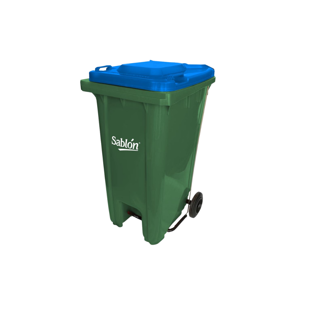 CONTENEDORES DE BASURA DE 240 LITROS CON PEDAL CON CUERPO COLOR VERDE Y TAPAS DE COLOR 8353AM