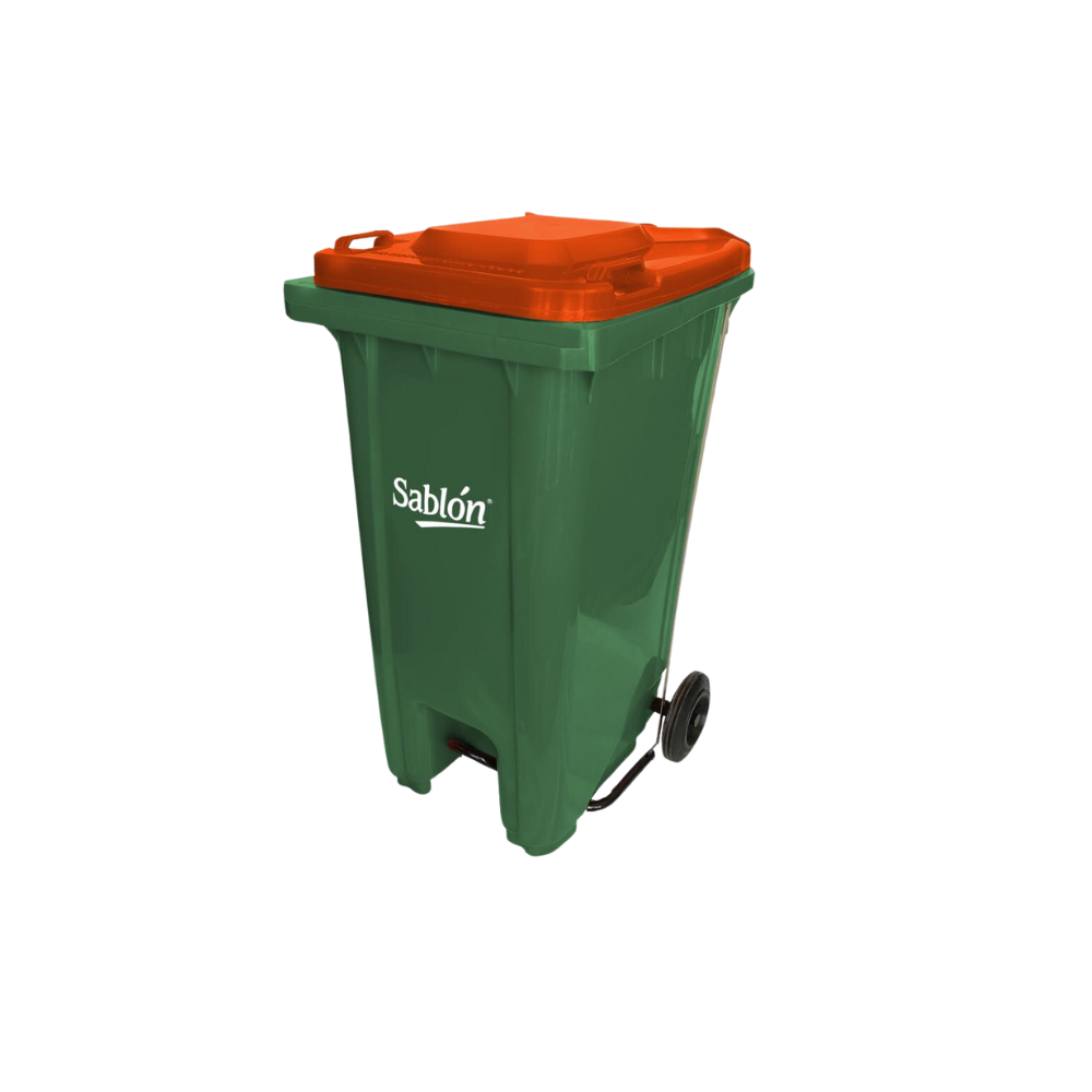 CONTENEDORES DE BASURA DE 240 LITROS CON PEDAL CON CUERPO COLOR VERDE Y TAPAS DE COLOR 8353AM