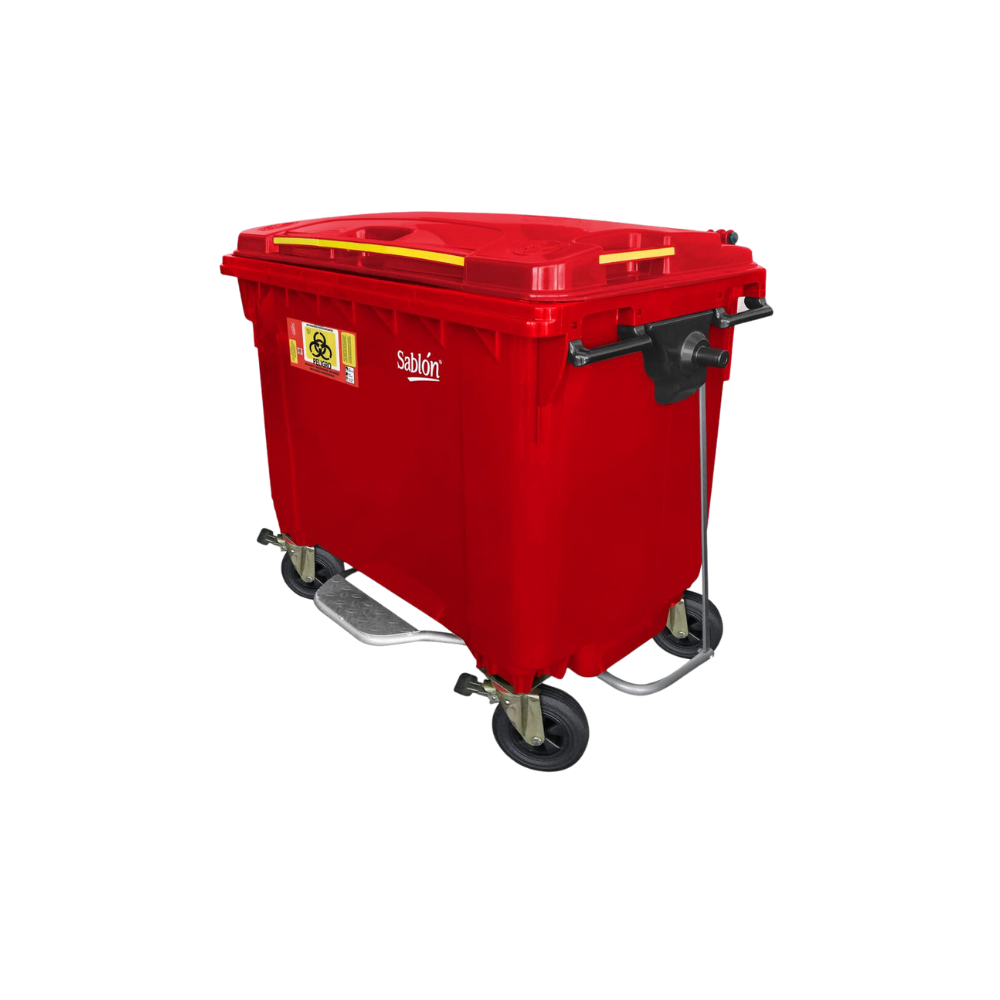 CONTENEDOR PARA BASURA DE 660 LITROS CON PEDAL IMPRESIÓN RPBI CUERPO Y TAPA DEL MISMO COLOR