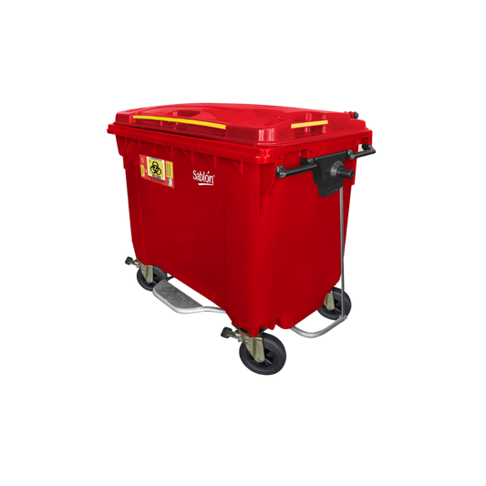 CONTENEDOR PARA BASURA DE 660 LITROS CON PEDAL IMPRESIÓN RPBI CUERPO Y TAPA DEL MISMO COLOR