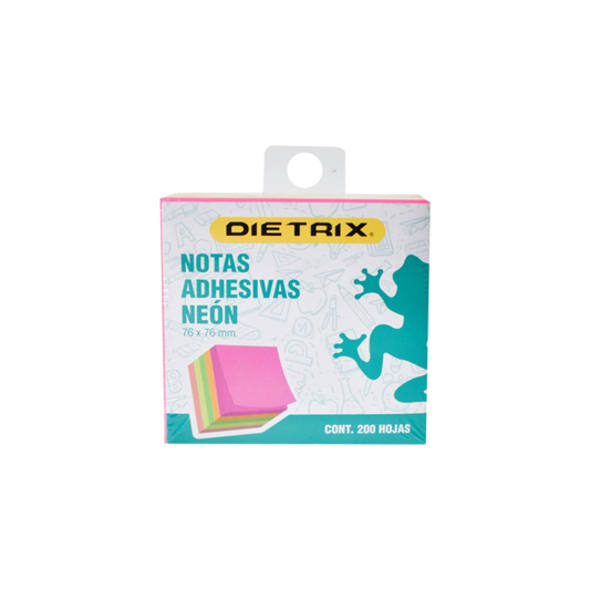 NOTA ADHESIVA CUBO COLORES NEÓN 7.5 CM X 7.5 CM CUADRADA 8747 DIETRIX 200 HOJAS