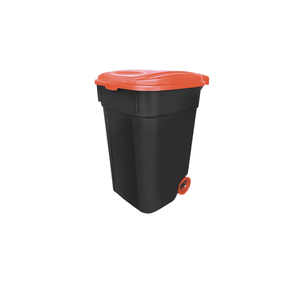 CONTENEDORES PARA BASURA 145 L COLOR NEGRO CON TAPAS DE COLORES