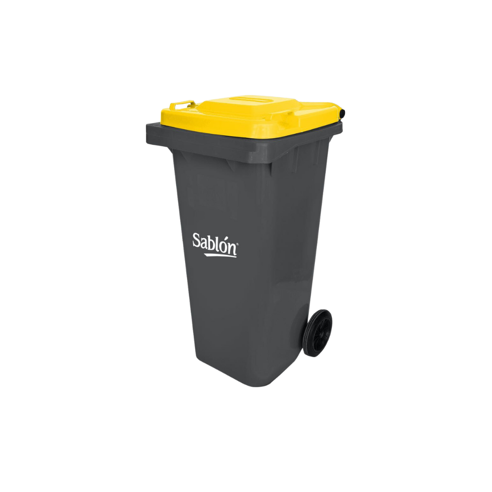 CONTENEDORES DE BASURA CON PEDAL 120 LITROS CUERPO GRIS Y TAPAS DE COLOR 8324GR 8323AM