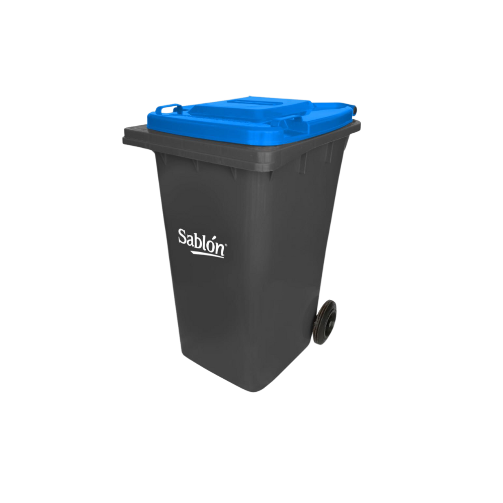 CONTENEDORES DE BASURA DE 240 LITROS SIN PEDAL CON CUERPO COLOR GRIS Y TAPAS DE COLOR