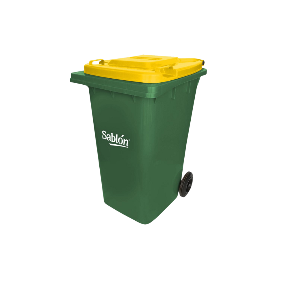CONTENEDORES DE BASURA DE 240 LITROS SIN PEDAL CON CUERPO COLOR VERDE Y TAPAS DE COLOR 9263AM