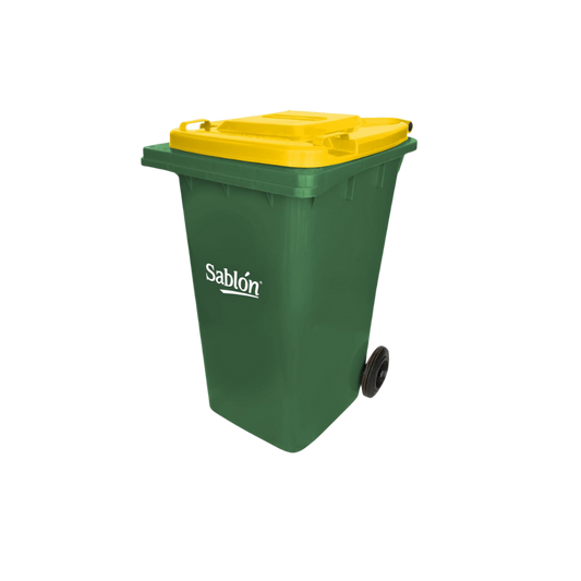 CONTENEDORES DE BASURA DE 240 LITROS SIN PEDAL CON CUERPO COLOR VERDE Y TAPAS DE COLOR 9263AM